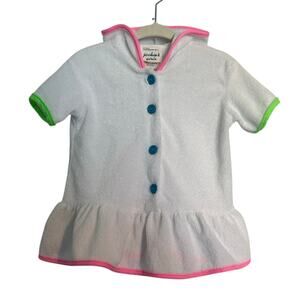Vintage Jackie’s Girls Terry Cloth Swim Coverup – White/Pink/Green, 12 Months